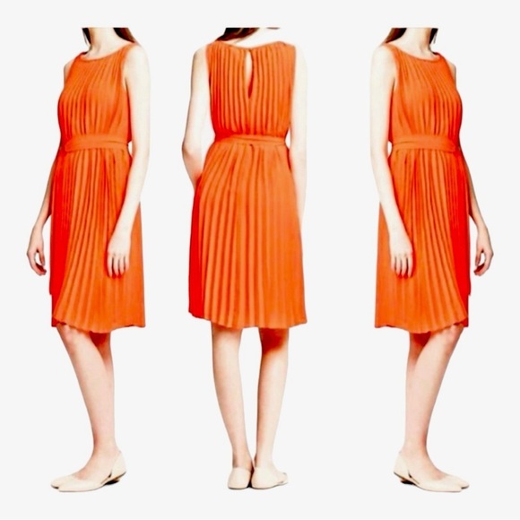 Banana Republic Orange Pleated Midi Dress - Picture 9 of 10